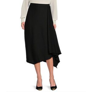 NWT DKNY Ribbed Knit Handkerchief Hem Midi Skirt Black Size M
